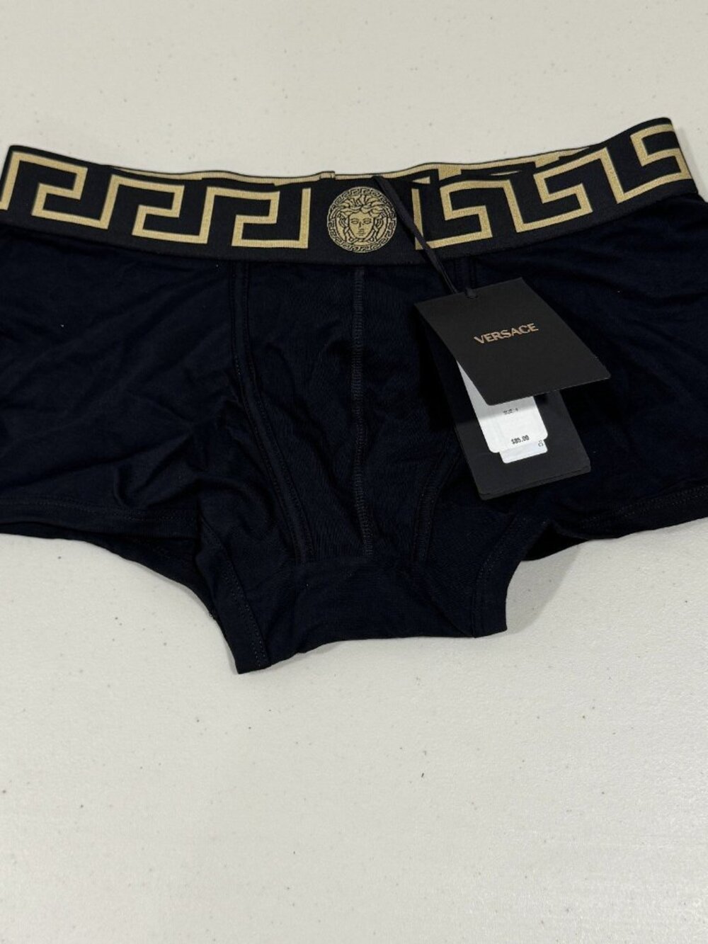 Versace Low Rise Trunks Mens 4 S Black Gold Medusa Greca Border AU10026